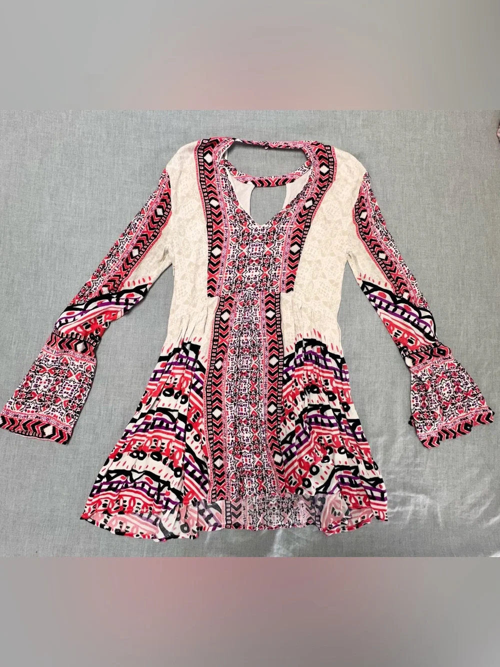 Free People Tegan Boarder Print Ivory Mini Dress Size 4